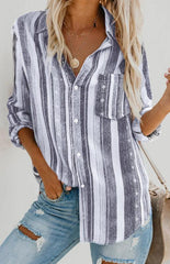 Linen Turn-down Collar Sweet Enough Striped Button Up Top - 808Lush