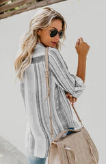 Linen Turn-down Collar Sweet Enough Striped Button Up Top - 808Lush