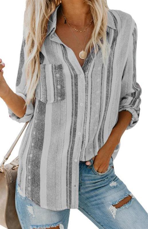 Linen Turn-down Collar Sweet Enough Striped Button Up Top - 808Lush