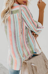 Linen Turn-down Collar Sweet Enough Striped Button Up Top - 808Lush