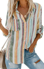 Linen Turn-down Collar Sweet Enough Striped Button Up Top - 808Lush