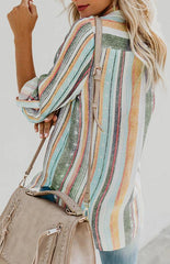 Linen Turn-down Collar Sweet Enough Striped Button Up Top - 808Lush