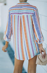 Linen Turn-down Collar Sweet Enough Striped Button Up Top - 808Lush