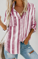 Linen Turn-down Collar Sweet Enough Striped Button Up Top - 808Lush