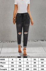 Distressed Drawstring Gather Round Distressed Pocketed Denim Jogger - 808Lush