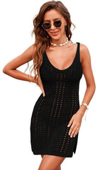 Women's Hollow Out Crochet Cover Up Beach Dress with Slits - 808Lush