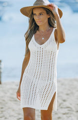 Women's Hollow Out Crochet Cover Up Beach Dress with Slits - 808Lush