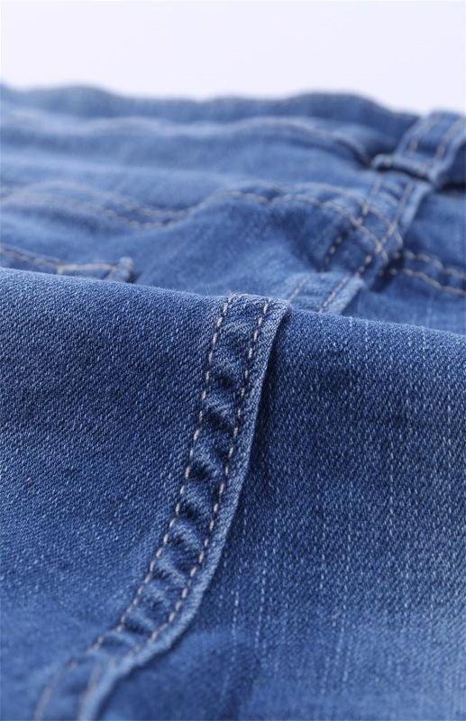 Women's Blue Frayed Hem Mid Rise Denim Shorts - 808Lush