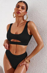 Women's Cutout Solid Color Split Swimsuit - 808Lush