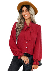 Women's bow tie temperament slim professional shirt top - 808Lush