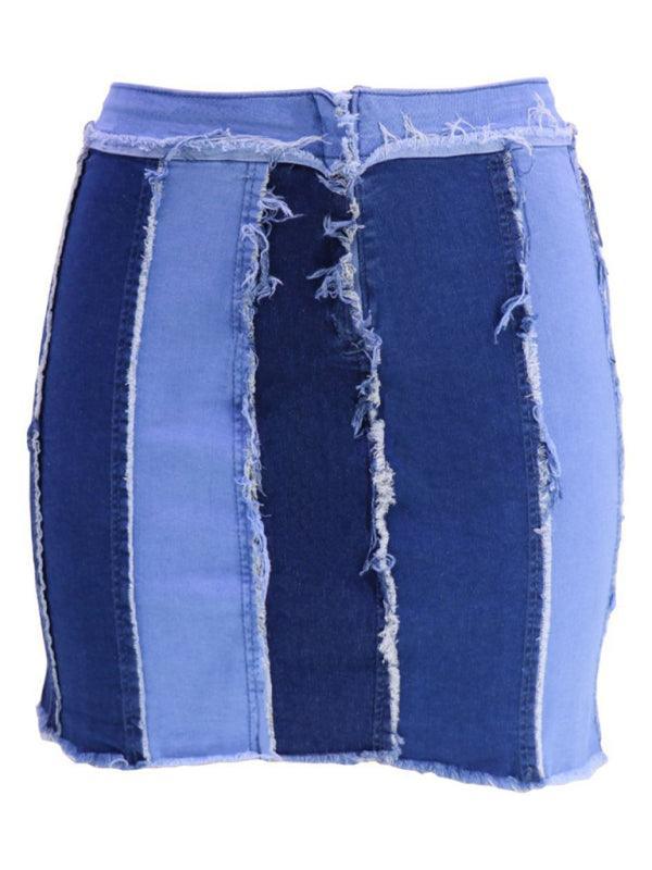 Women's High Waist Patchwork Washed Pleated Denim Skirt - 808Lush