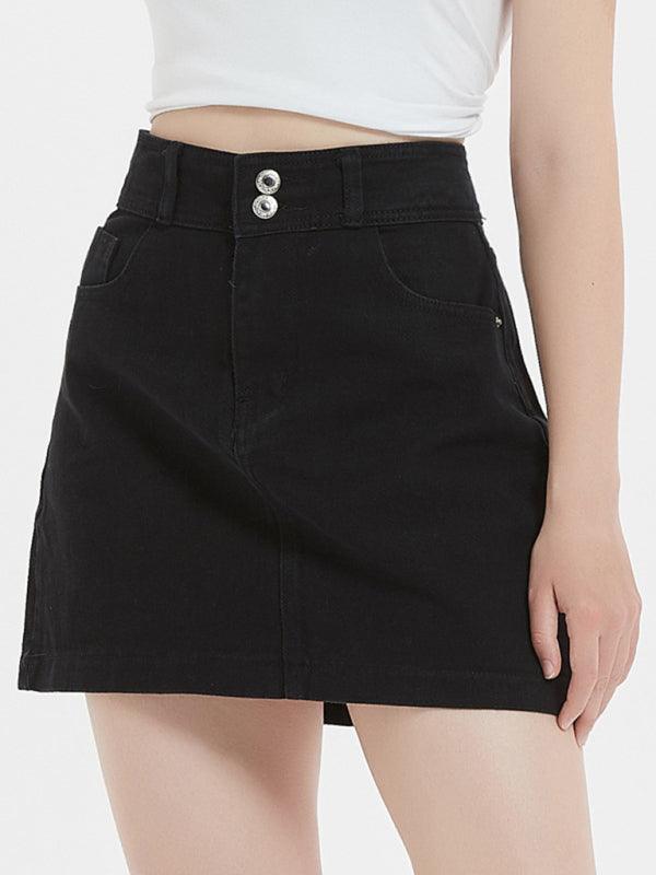 Women's plus size loose black slim denim skirt - 808Lush