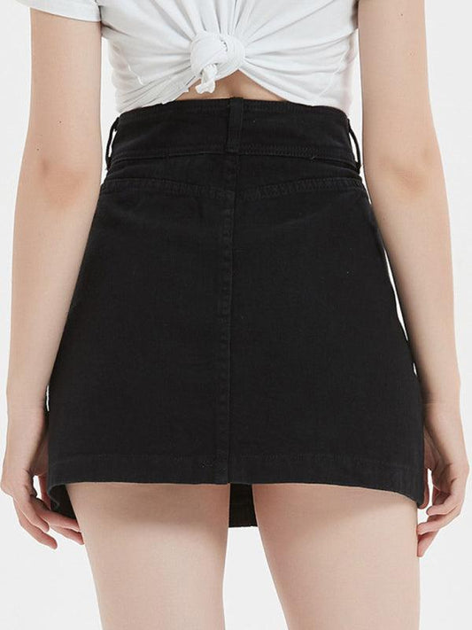 Women's plus size loose black slim denim skirt - 808Lush
