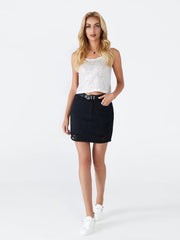 Women's black ripped half body bag hip denim skirt - 808Lush