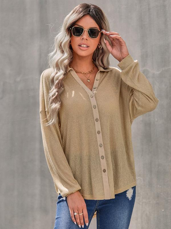 Women's casual knitting thin loose shirt top - 808Lush