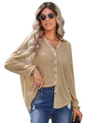 Women's casual knitting thin loose shirt top - 808Lush