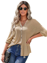 Women's casual knitting thin loose shirt top - 808Lush