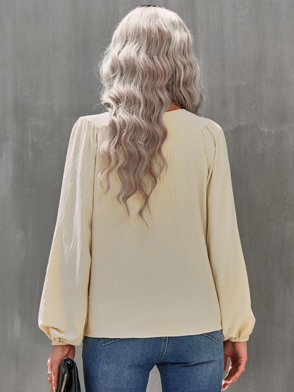 Women's casual loose round neck solid color pullover shirt - 808Lush