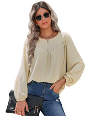 Women's casual loose round neck solid color pullover shirt - 808Lush