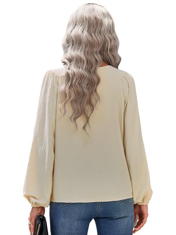 Women's casual loose round neck solid color pullover shirt - 808Lush