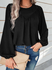 Women's casual loose round neck solid color pullover shirt - 808Lush