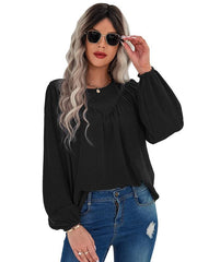 Women's casual loose round neck solid color pullover shirt - 808Lush