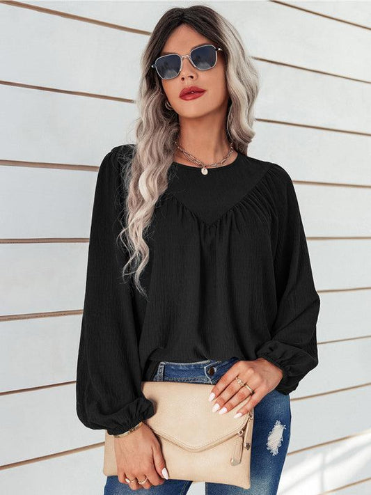 Women's casual loose round neck solid color pullover shirt - 808Lush
