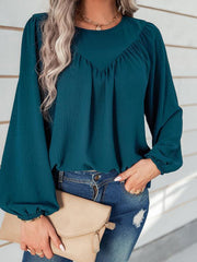 Women's casual loose round neck solid color pullover shirt - 808Lush