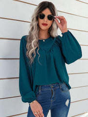 Women's casual loose round neck solid color pullover shirt - 808Lush