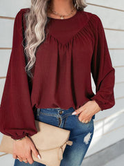 Women's casual loose round neck solid color pullover shirt - 808Lush