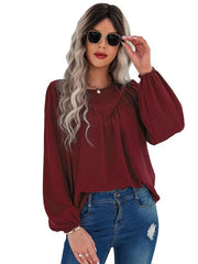 Women's casual loose round neck solid color pullover shirt - 808Lush