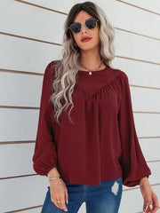 Women's casual loose round neck solid color pullover shirt - 808Lush