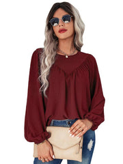 Women's casual loose round neck solid color pullover shirt - 808Lush