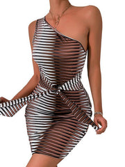 Women's Strap Pack Hip Stripe Print Sexy Dress - 808Lush