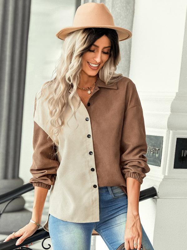 Women's color matching loose shirt coat - 808Lush