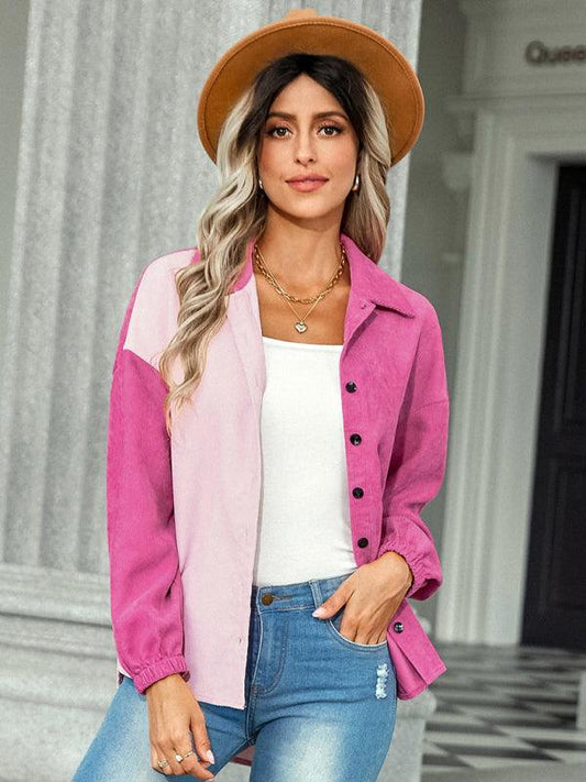 Women's color matching loose shirt coat - 808Lush