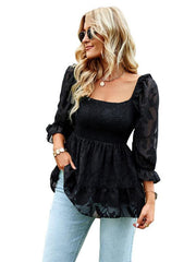 Women's fashion versatile French Square Neck Shirt Top - 808Lush