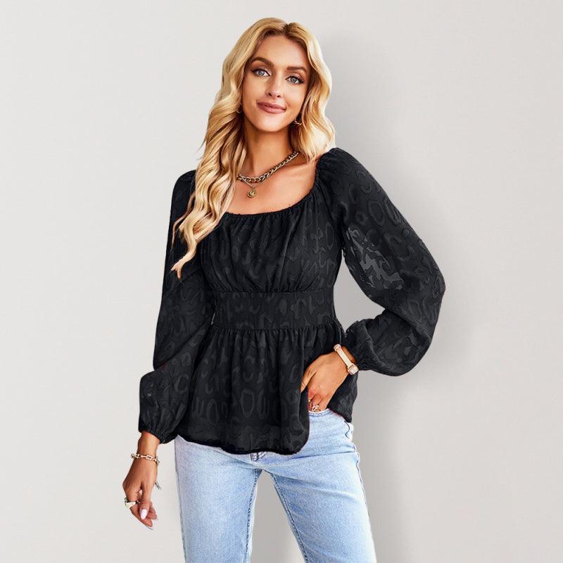 Women's French square neck fashion four seasons long top - 808Lush