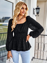 Women's French square neck fashion four seasons long top - 808Lush