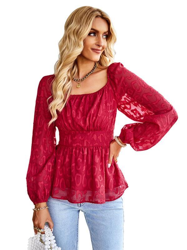 Women's French square neck fashion four seasons long top - 808Lush