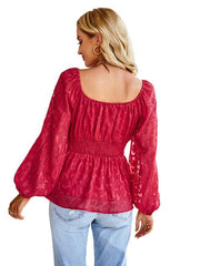 Women's French square neck fashion four seasons long top - 808Lush