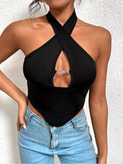 Women's sexy cross -hanging neck showed irregular top - 808Lush