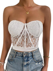 Women's sexy back lace hollow stitching tube top top - 808Lush