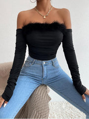 Women's retro hair collar tube top long sleeve collar back top - 808Lush