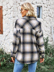 Women's medium length versatile plaid shirt top coat - 808Lush