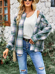 Women's medium length versatile plaid shirt top coat - 808Lush