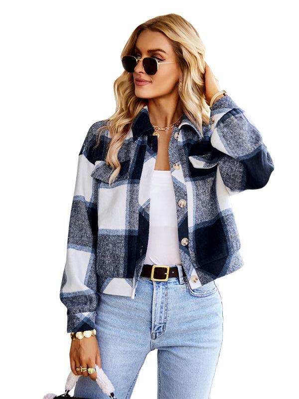 Women's fashion casual short plaid jacket - 808Lush