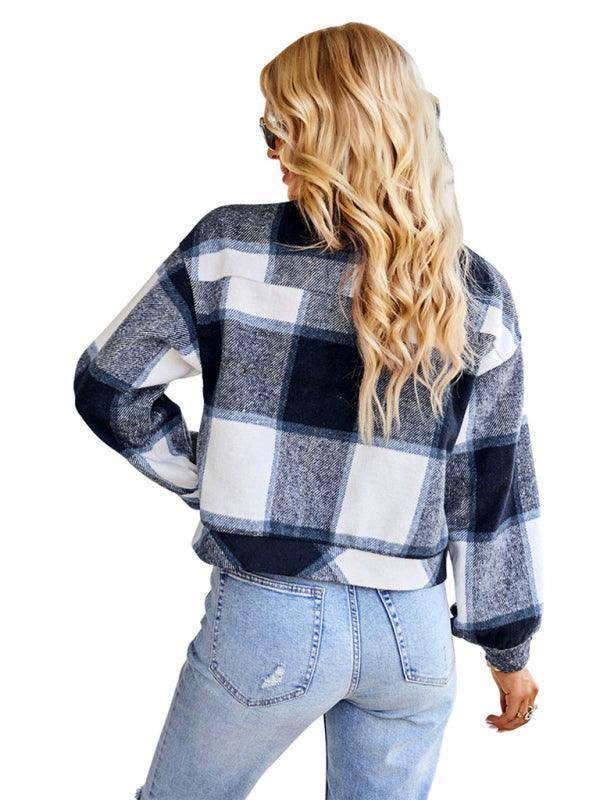 Women's fashion casual short plaid jacket - 808Lush