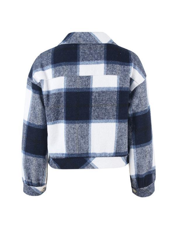 Women's fashion casual short plaid jacket - 808Lush