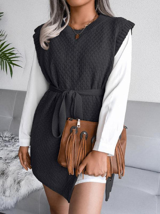 Women's casual belt vest wool skirt knitted dress - 808Lush